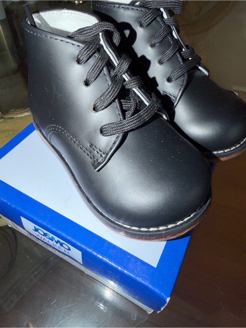 Josmo Black Toddler Lace-Up Booties with Brown Sole Edge